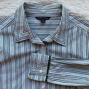 BROOKS BROTHERS Women Long Sleeve Button Up Shirt Green Gray Striped 12